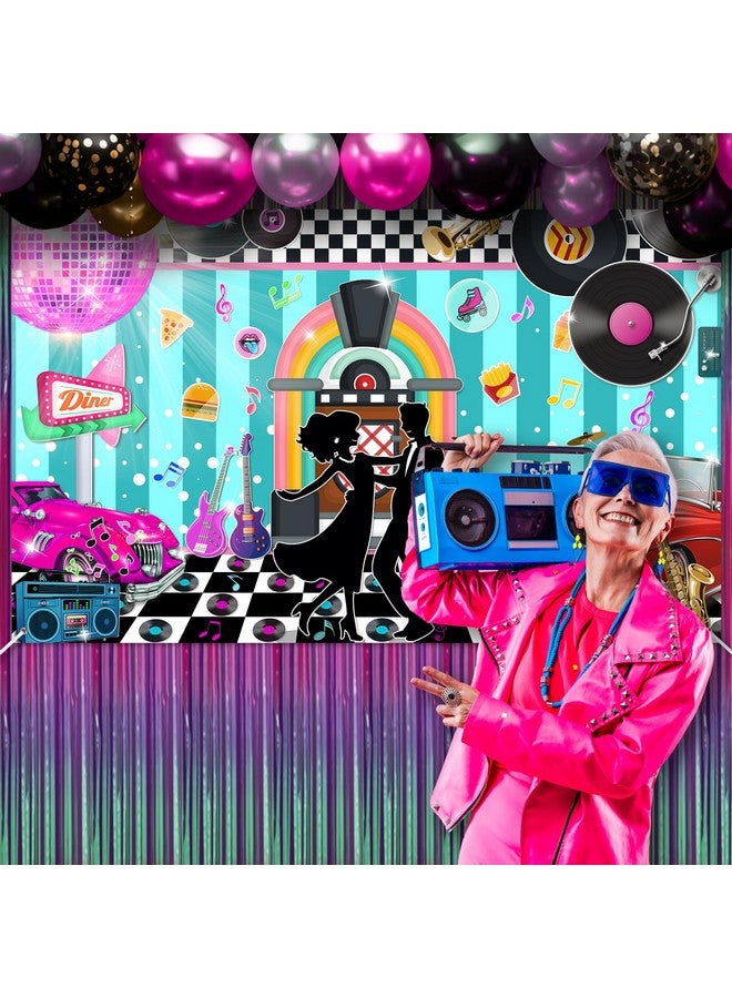 Avezano Back To 50S Backdrop 50S Sock Hop Party Decorations Retro Diner Time Rock Roll 50S Soda Shop Photo Backdrop Classic 1950S Party Banner 70.8X43.3 Inch  - Image 4