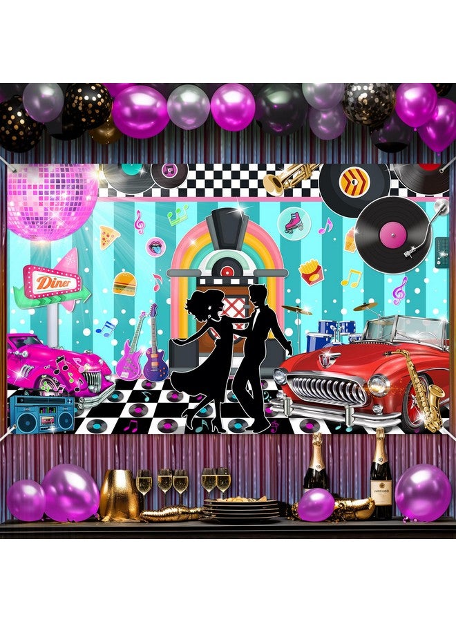 Avezano Back To 50S Backdrop 50S Sock Hop Party Decorations Retro Diner Time Rock Roll 50S Soda Shop Photo Backdrop Classic 1950S Party Banner 70.8X43.3 Inch  - Image 3