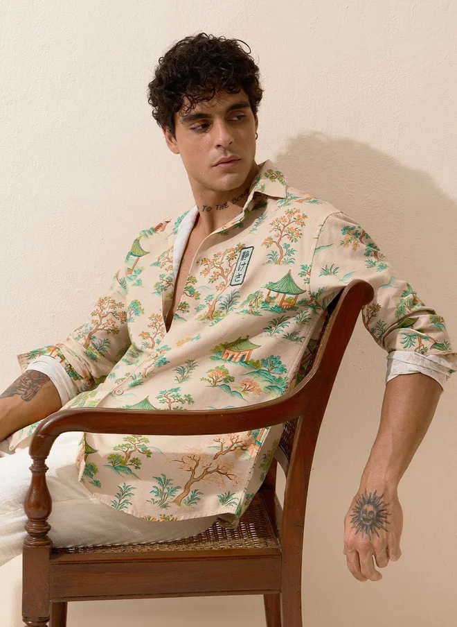 ذا سوليد ستور The Souled Store Men's Relaxed Fit Beige Floral Printed Casual Shirt