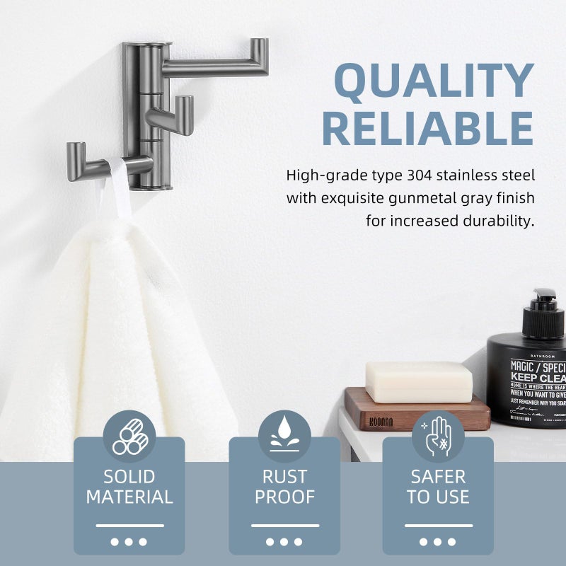 Angle Simple 3 Arms Towel Hook for Bathroom, SUS304 Stainless Steel Swivel Robe Coat Hook Wall Mounted, Foldable Towel Holder, Gunmetal Gray - Image 5