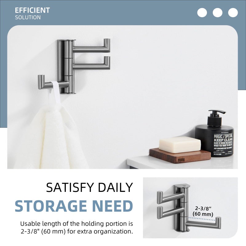 Angle Simple 3 Arms Towel Hook for Bathroom, SUS304 Stainless Steel Swivel Robe Coat Hook Wall Mounted, Foldable Towel Holder, Gunmetal Gray - Image 4