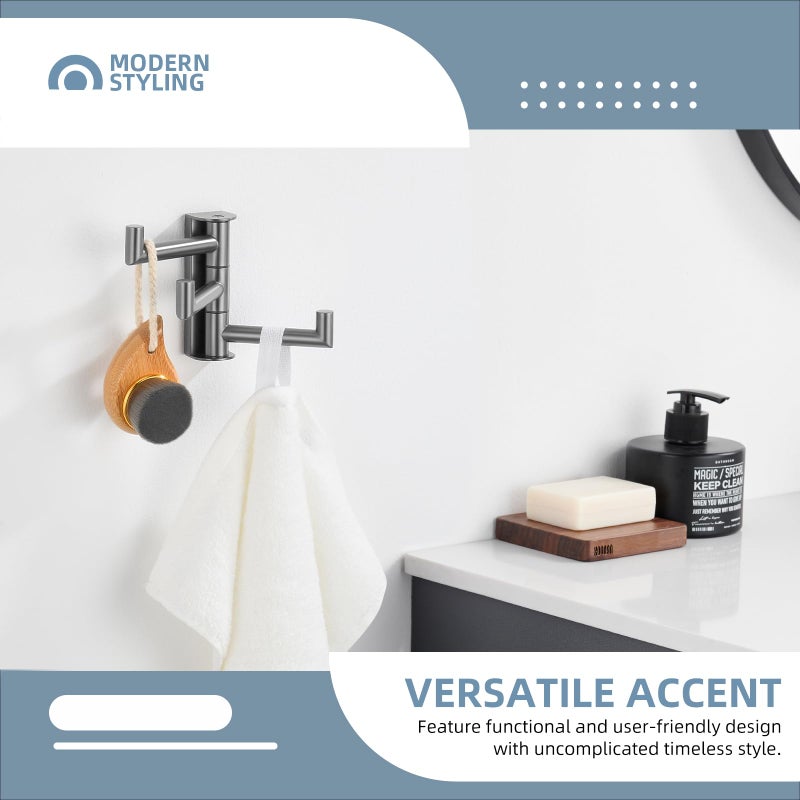 Angle Simple 3 Arms Towel Hook for Bathroom, SUS304 Stainless Steel Swivel Robe Coat Hook Wall Mounted, Foldable Towel Holder, Gunmetal Gray - Image 3
