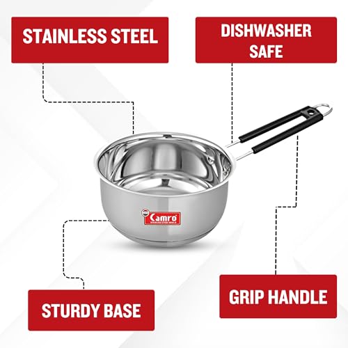 Camro Sauce Pan for Tea 1.5 Liters | Saucepan Induction Base | Sauce Pan Stainless Steel | Induction Bottom Deep Sauce Pan | Gas Stove Compatible | Tea, Milk, Sauce Pot Milk Boiler with Handle - Image 2
