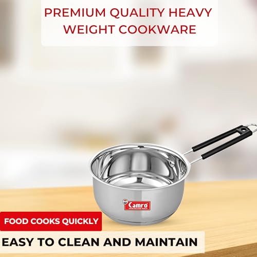 Camro Sauce Pan for Tea 1.5 Liters | Saucepan Induction Base | Sauce Pan Stainless Steel | Induction Bottom Deep Sauce Pan | Gas Stove Compatible | Tea, Milk, Sauce Pot Milk Boiler with Handle - Image 5