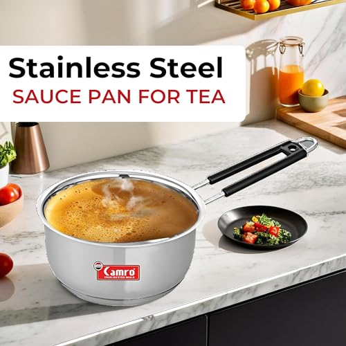 Camro Sauce Pan for Tea 1.5 Liters | Saucepan Induction Base | Sauce Pan Stainless Steel | Induction Bottom Deep Sauce Pan | Gas Stove Compatible | Tea, Milk, Sauce Pot Milk Boiler with Handle - Image 4
