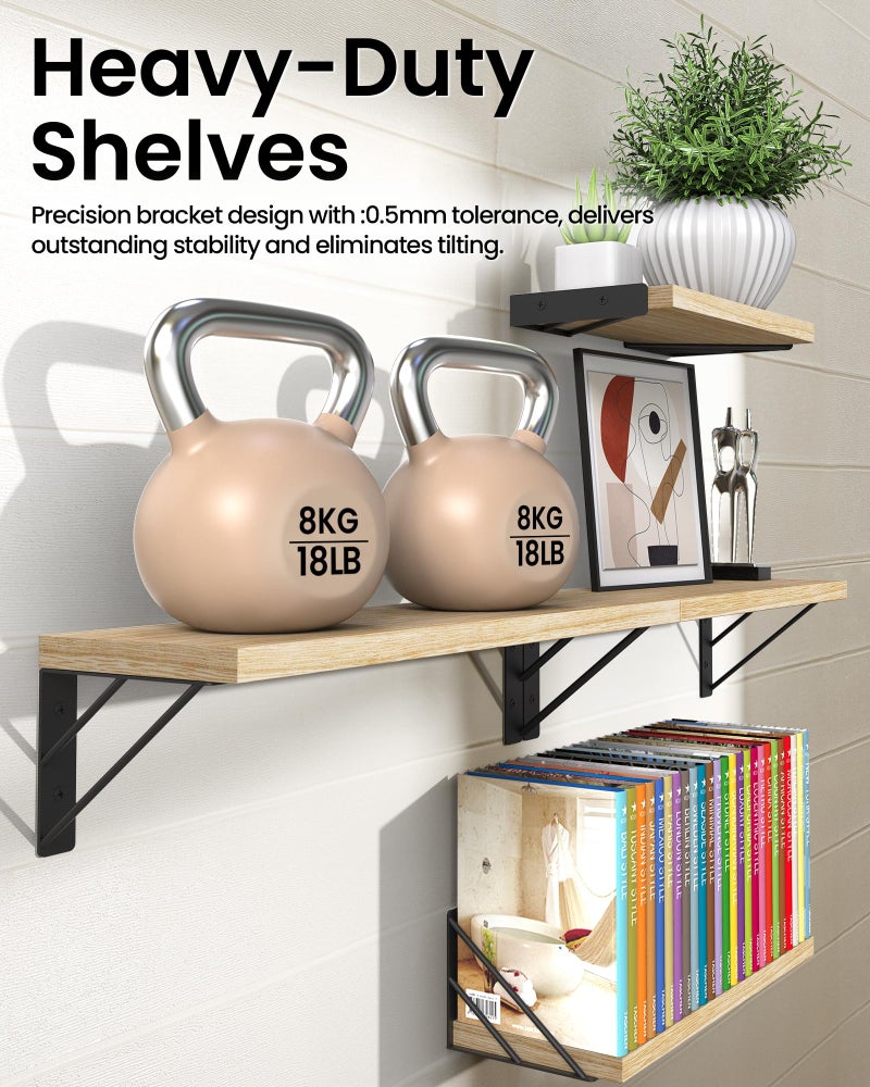 BAYKA Wall Shelves for Bedroom Decor, Floating Shelves for Living Room Kitchen Storage, Wall Mounted Rustic Shelves for Kids Books, Corner Shelf for Bathroom(Carbonized Brown,Set of 4) - Image 4