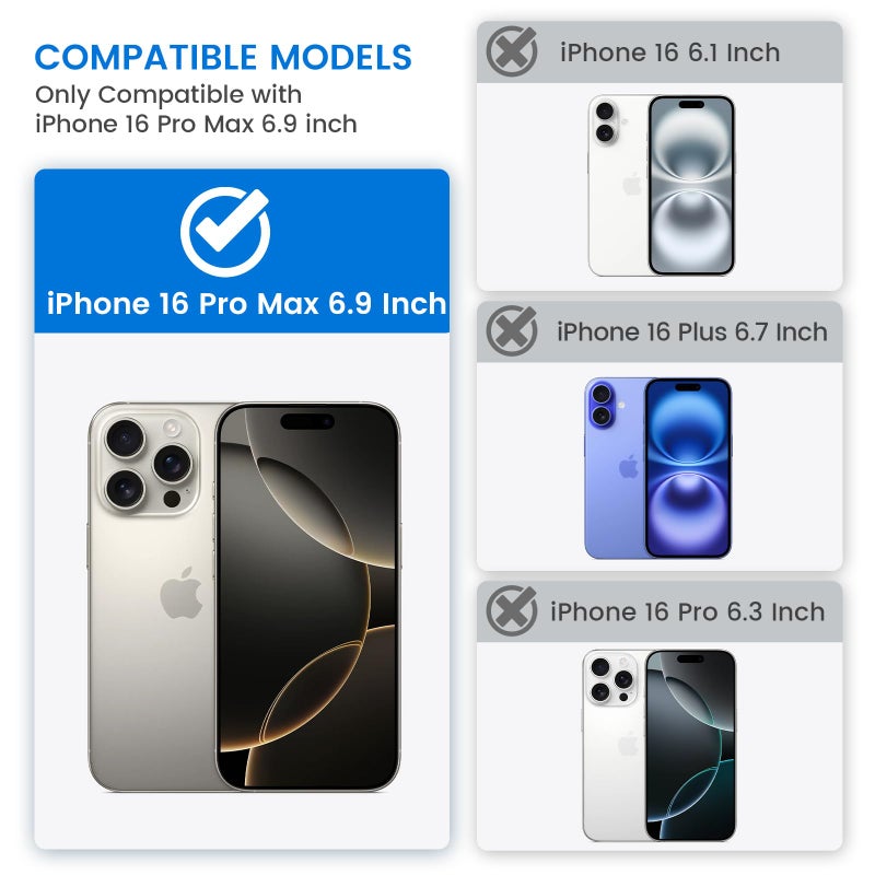 VEGO for iPhone 16 Pro Max Case, with Belt Clip Holster & Slide Camera Lens Protector & 360Â°Rotatable Ring Kickstand Military Grade Heavy Duty Protection Cover for 16 ProMax 5G 6.9 Inch - Black - Image 2