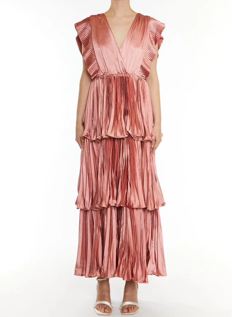 Beatrice Dusty Peach Pleated Tiered Dress