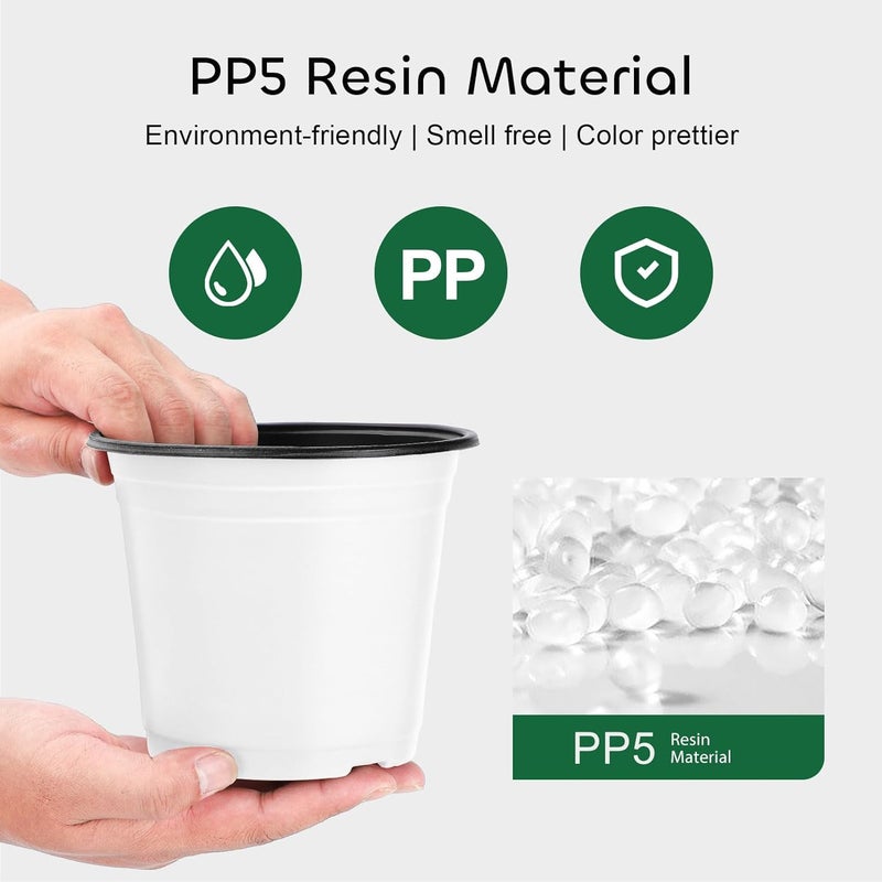 GROWNEER 60 Pack 4 Inch Thick Plastic Nursery Pots with 15 Plant Labels, White Seedling Starter Set for Indoor Outdoor Flower Planting and Garden Transplants Planter - Image 3