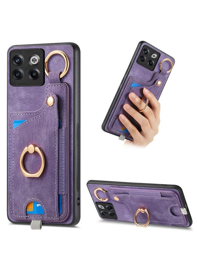 Green Tiger - For OnePlus 10T Retro Skin-feel Ring Card Bag Phone Case with Hang Loop(Purple) - Image 1