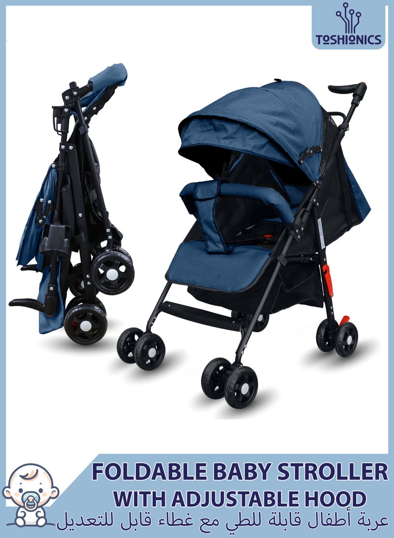 Toshionics Lightweight Compact Baby Travel Stroller, One-Hand Foldable with Adjustable Handle & Backrest, Easy Car Trunk Storage, Pocket Stroller for Toddler, Ideal for Shopping & Walking 