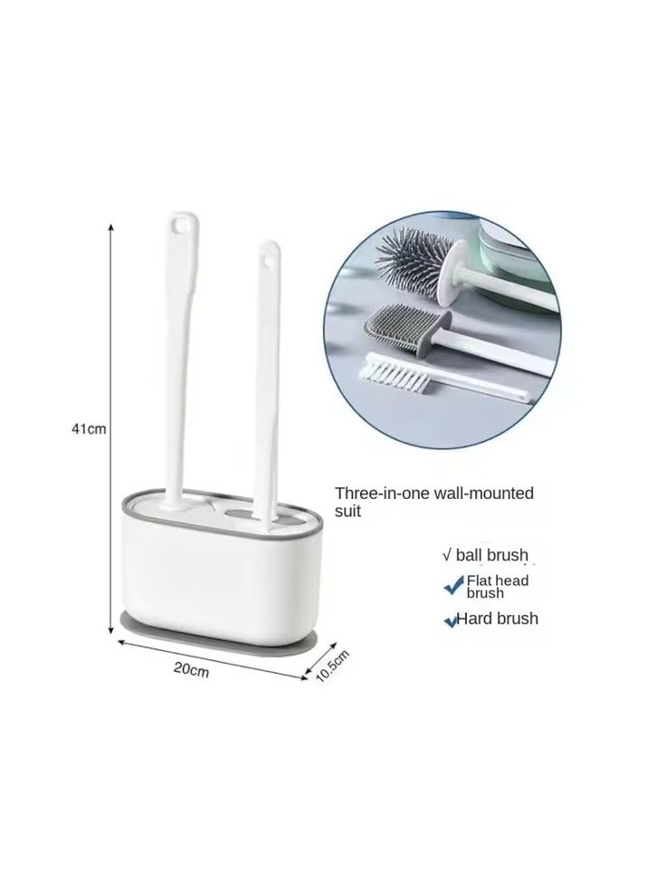 Silicone Toilet Brush with Holder,  Multi-functional Three Piece Cleaning Tools with Bracket Home Bathroom Accessories Sets Cleaning Brush,Floor Standing & Wall Mounted,  Without Drilling - Image 1