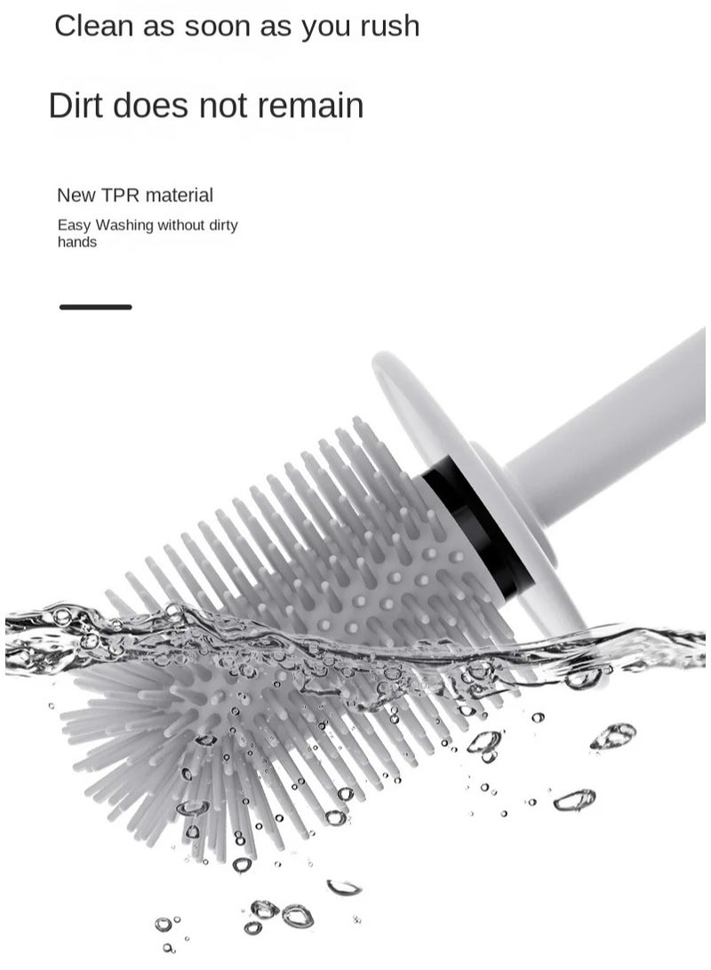 Silicone Toilet Brush with Holder,  Multi-functional Three Piece Cleaning Tools with Bracket Home Bathroom Accessories Sets Cleaning Brush,Floor Standing & Wall Mounted,  Without Drilling - Image 5