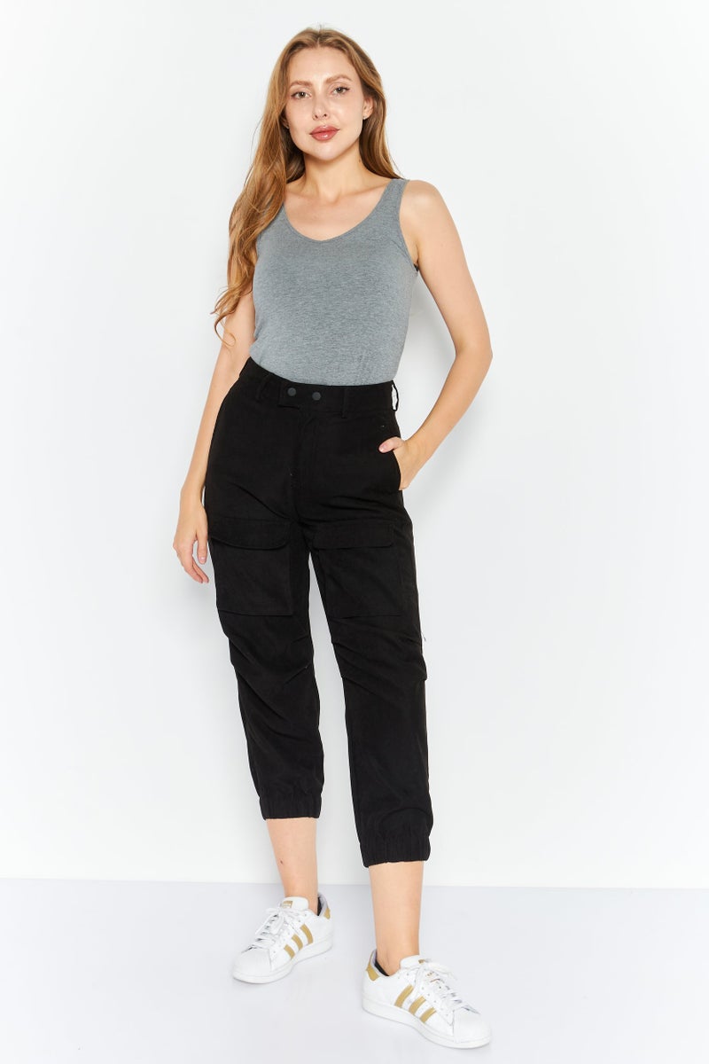 ONLY Women Straight Leg Solid Plain Jogger Pants, Black  - Image 3