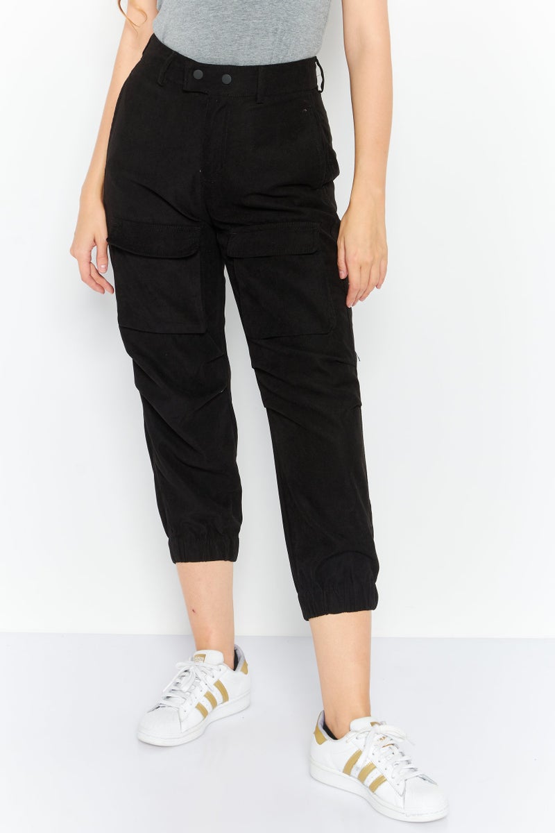 ONLY Women Straight Leg Solid Plain Jogger Pants, Black  - Image 1