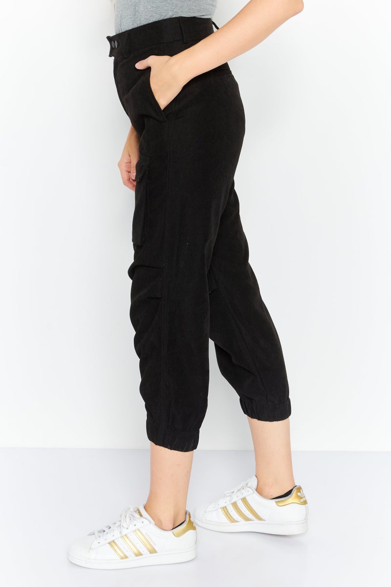 ONLY Women Straight Leg Solid Plain Jogger Pants, Black  - Image 2