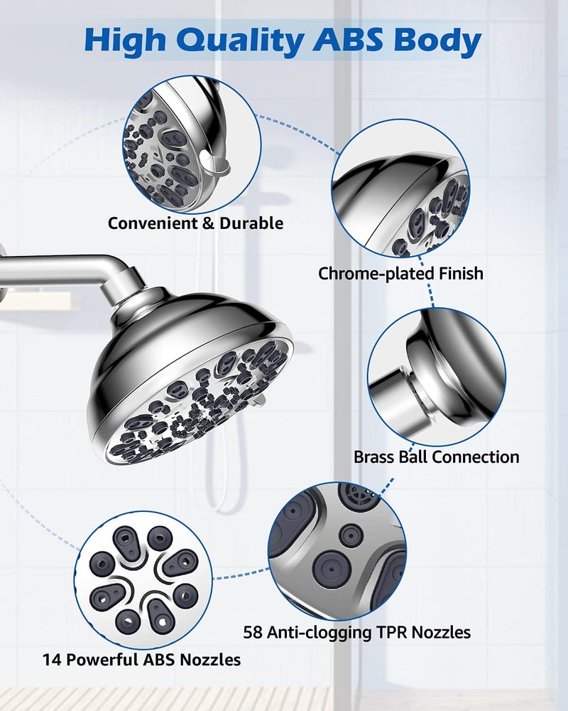 VMASSTONE High Pressure Shower Head 4.7" Rain Fixed Showerhead 7-Spray Setting with Adjustable Brass Swivel Ball Joint - Excellent Replacement for Your Bath Shower Head (FM-001 Chrome) - Image 4