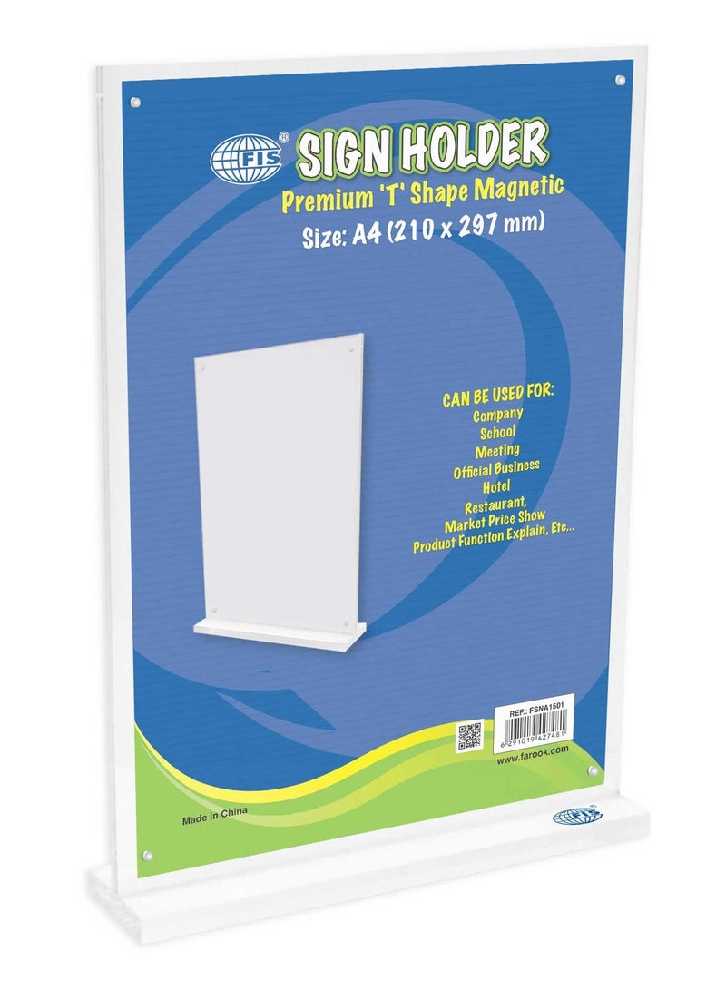 FIS Premium T Shape Magnet Sign Holder, Portrait -A4 Size Pack of 5 Pieces -FSNA1501-5 - Image 2