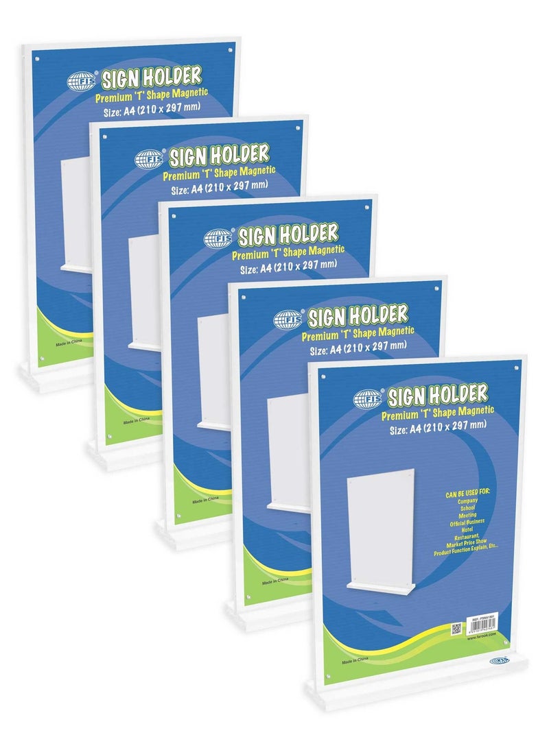 FIS Premium T Shape Magnet Sign Holder, Portrait -A4 Size Pack of 5 Pieces -FSNA1501-5 - Image 1