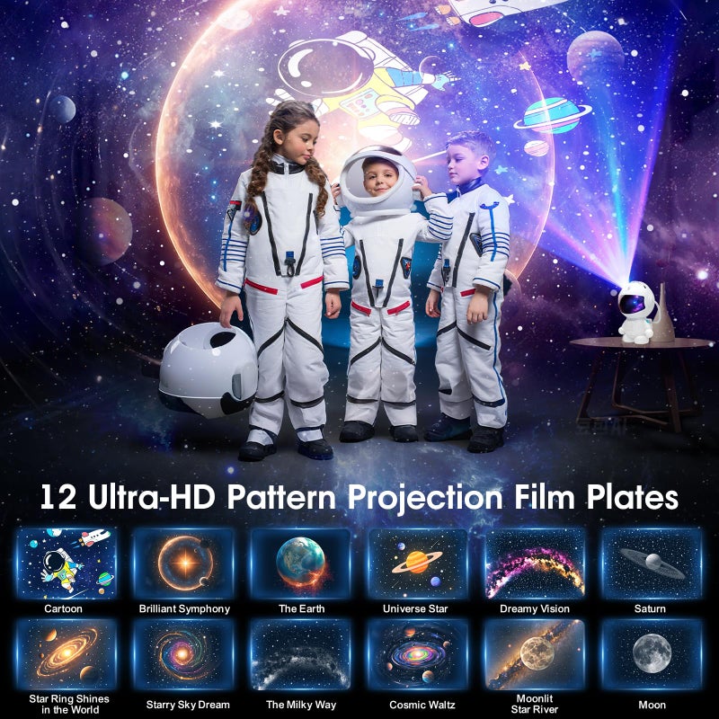 FSSQBFLC Astronaut Planetarium Projector for Bedroom, 12 Image Discs, Galaxy Projector Star Night Light, Ceiling Mood Lighting, LED Space Galaxy Lamp, Kids Adults Room Decor - Image 2
