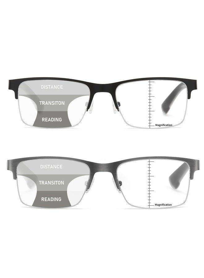 LKEYE Multifocus Reading Glasses Men Progressive Multifocal Blue Light Blocking Computer Reader Half Metal Frame Extra Wide No Line Multi Focus Large Designer Transition Spring Hinge Eyeglasses 1.50x - Image 5