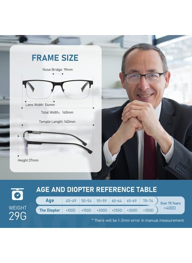 LKEYE Multifocus Reading Glasses Men Progressive Multifocal Blue Light Blocking Computer Reader Half Metal Frame Extra Wide No Line Multi Focus Large Designer Transition Spring Hinge Eyeglasses 1.50x - Image 3