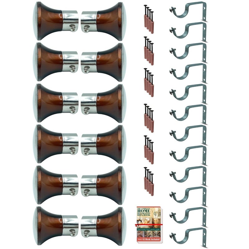 JKC Curtain Holder Brackets Set of SS Damru Brackets for Rods Knobs and Holders Compatible with a Wide Range of Curtain Styles EBook Included Brackets 12 Pcs Supports 12 Pcs - Image 1