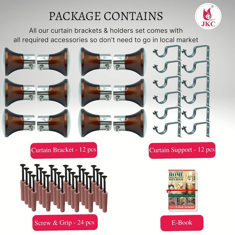 JKC Curtain Holder Brackets Set of SS Damru Brackets for Rods Knobs and Holders Compatible with a Wide Range of Curtain Styles EBook Included Brackets 12 Pcs Supports 12 Pcs - Image 5