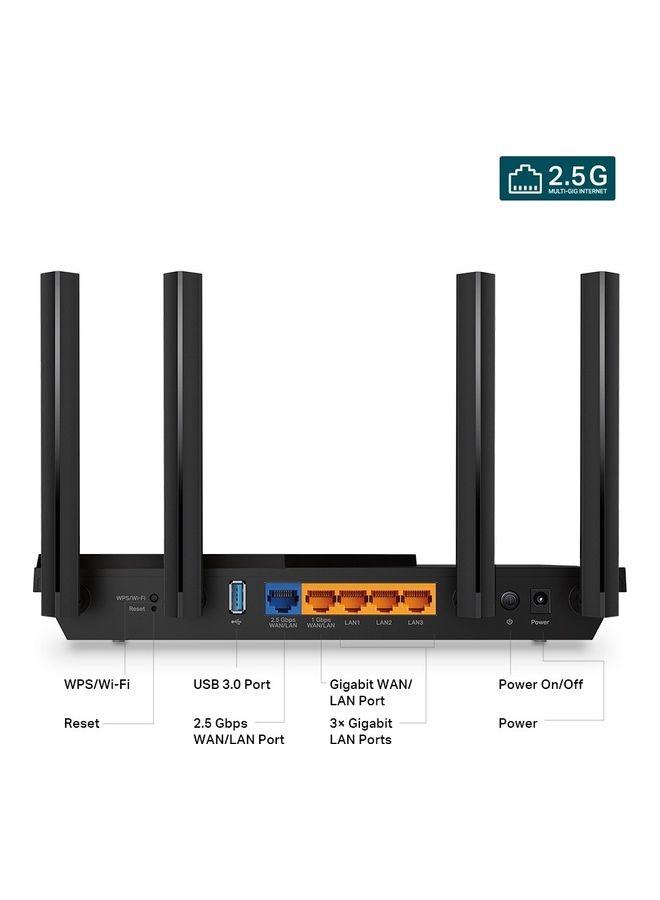 تي بي لينك موجه AX3000 Wi-Fi 6 (Archer AX55 Pro) - موجه إنترنت لاسلكي متعدد جيجابت، منفذ 1 × 2.5 جيجابت في الثانية، نطاق مزدوج، موجه VPN، OFDMA، MU-MIMO، منفذ USB، WPA3، متوافق مع Alexa - Image 3