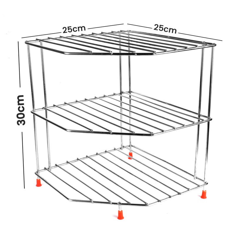 Zepdos Steel 3-Tier Countertop Storage Rack For Corners, Shelf and Organizer, Spice Container, Utensils, Dish Rack for Kitchen, Jar Holder, Cup and Glass Corner Stand - Image 4
