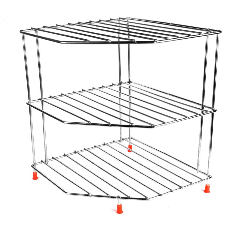 Zepdos Steel 3-Tier Countertop Storage Rack For Corners, Shelf and Organizer, Spice Container, Utensils, Dish Rack for Kitchen, Jar Holder, Cup and Glass Corner Stand - Image 2