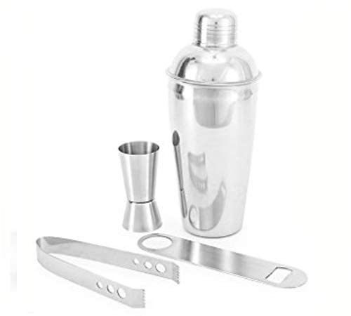 finality Stainless Steel Silver Color Bar Set Cocktail Shaker Opener Ice Tong and Peg Measurer Perfect for Parties GetTogethers and Gifting Pack of 4 - Image 1