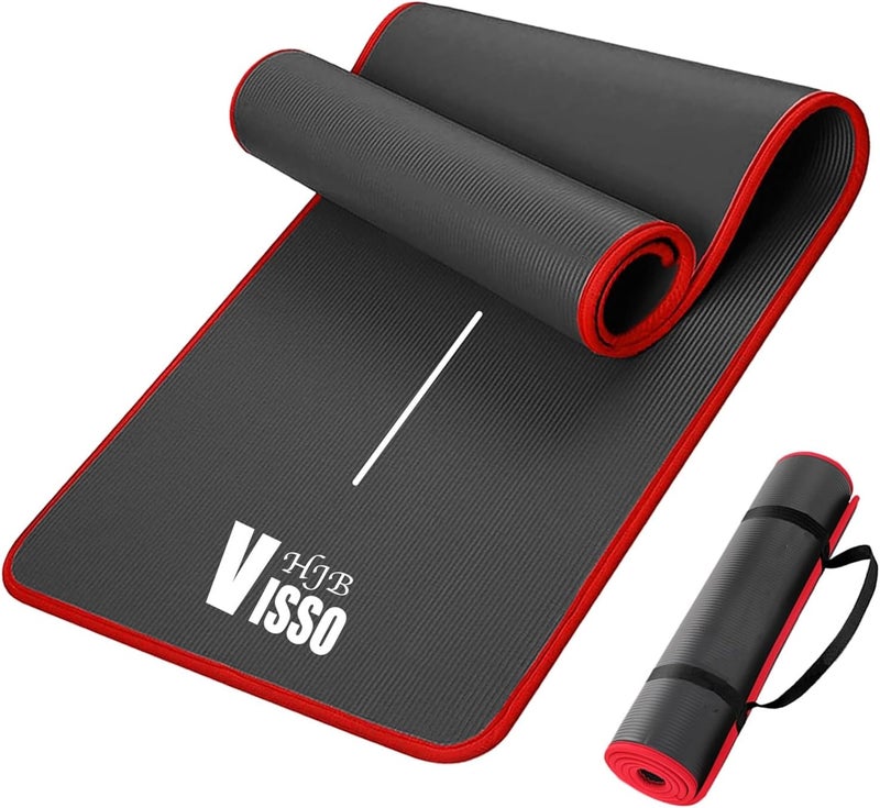 HJB VISSO حصيرة يوغا HJB VISSO غير قابلة للانزلاق، بسماكة 10 مم مع حزام حمل للرجال والنساء، حصيرة بيلاتس NBR عالية الكثافة ومقاومة للتمزق لليوغا والبيلاتس والمنزل واللياقة البدنية والتمارين الرياضية - Image 1