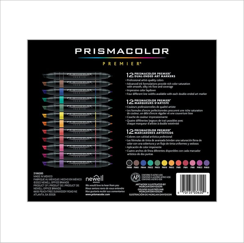 Prismacolor Premier Dual-Ended Art Markers, Chisel and Fine Tips, Primary Colors, 12 Count - Art Supplies, Alcohol-Based Ink, Coloring, Creative, Artist, Adult Coloring - Image 5