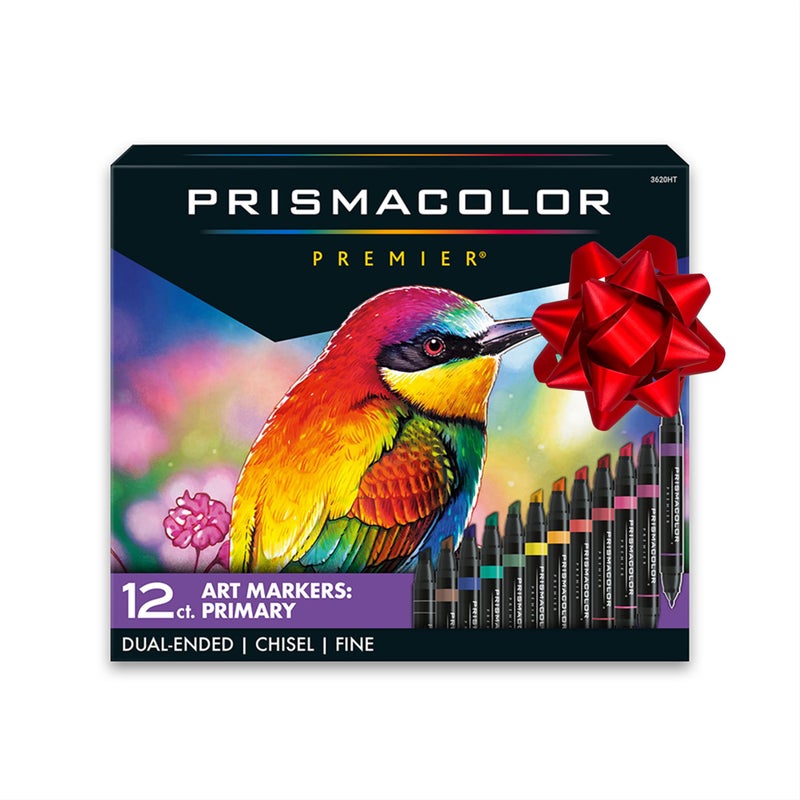Prismacolor Premier Dual-Ended Art Markers, Chisel and Fine Tips, Primary Colors, 12 Count - Art Supplies, Alcohol-Based Ink, Coloring, Creative, Artist, Adult Coloring - Image 1