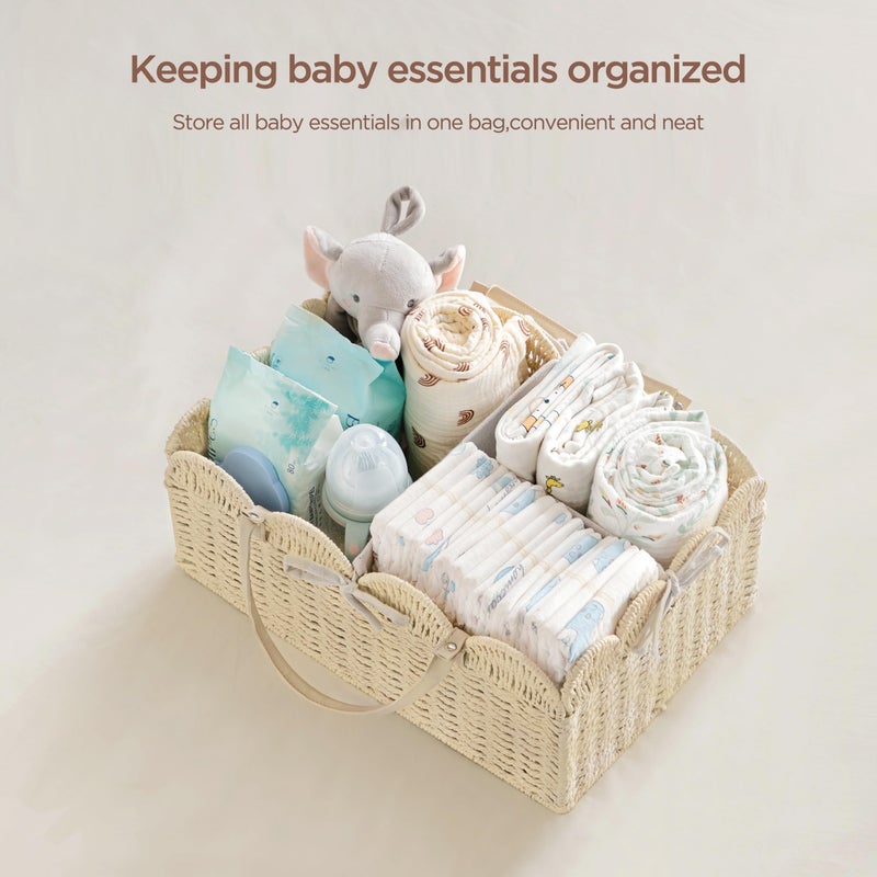 HBlife Large Baby Diaper Caddy, Paper Rope Storage Baskets Nursery Bin with Removable Divider, Portable Car Organizer for Diapers, Baby Shower Gifts, Newborn Essentials Must Haves - Image 3