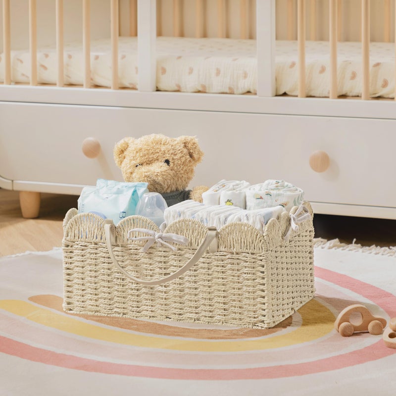 HBlife Large Baby Diaper Caddy, Paper Rope Storage Baskets Nursery Bin with Removable Divider, Portable Car Organizer for Diapers, Baby Shower Gifts, Newborn Essentials Must Haves - Image 4