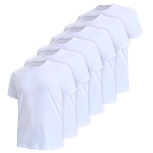 BAMBOO COOL Men's Undershirts White T Shirts for Men, Moisture-Wicking Tee Shirt 6 Pack Crewneck, Short Sleeve Soft Breathable - Image 1