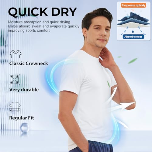BAMBOO COOL Men's Undershirts White T Shirts for Men, Moisture-Wicking Tee Shirt 6 Pack Crewneck, Short Sleeve Soft Breathable - Image 3
