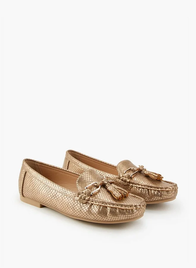Flora Bella By Shoexpress Textured Slip-On Loafers with Tassel  Accent