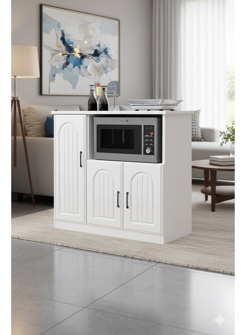 EXPERT Coffee Corner Cabinet, Living Room Dining Room Office, Multifunctional Kitchen Storage Cabinet, Modern Freestanding Sideboard with Microwave Organizer White - Image 4