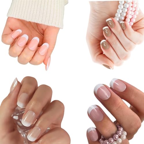 Coslifestore Pack of 96 Press On Nails | Reusable French Stick Artificial Nail Extensions | Gel Tips Fake Acrylic Nails Set in 4 Nude & Pink Color Combinations | Lightweight, Long-Lasting, Easy-to-Use Quick Fix for Festivals & Special Occasions - Image 1