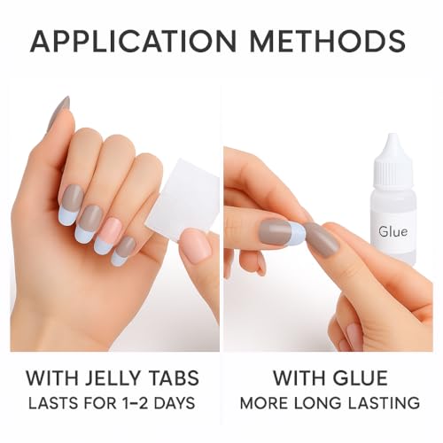 Coslifestore Pack of 96 Press On Nails | Reusable French Stick Artificial Nail Extensions | Gel Tips Fake Acrylic Nails Set in 4 Nude & Pink Color Combinations | Lightweight, Long-Lasting, Easy-to-Use Quick Fix for Festivals & Special Occasions - Image 4