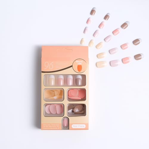 Coslifestore Pack of 96 Press On Nails | Reusable French Stick Artificial Nail Extensions | Gel Tips Fake Acrylic Nails Set in 4 Nude & Pink Color Combinations | Lightweight, Long-Lasting, Easy-to-Use Quick Fix for Festivals & Special Occasions - Image 2