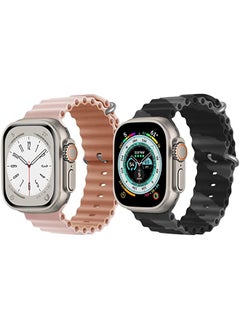 Silicone Ocean Band Strap for Apple Watch Ultra 8 49mm Pink/Beige Double Side Strap with Black/Gray Double Line Strap Set of 2