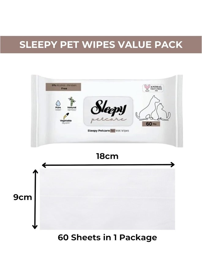 Sleepy - Pack Of 180 Pet Wipes Value Pack, 3 X 180 Wipes, Natural Bamboo, 99.5% Pure Water, Hypoallergenic, Alcohol-Free, Vegan, Gentle Cleaning For Pets - Image 1