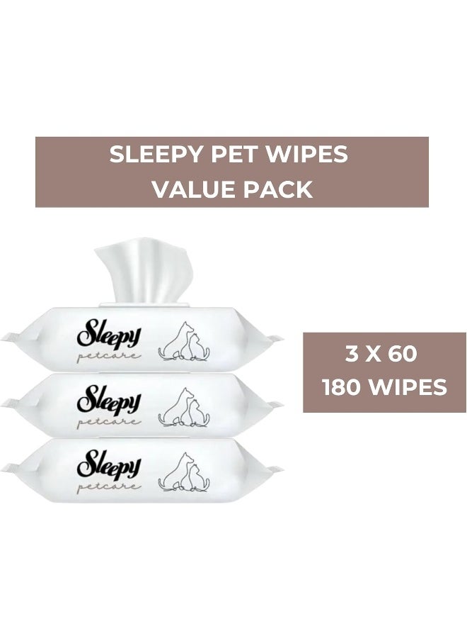Sleepy - Pack Of 180 Pet Wipes Value Pack, 3 X 180 Wipes, Natural Bamboo, 99.5% Pure Water, Hypoallergenic, Alcohol-Free, Vegan, Gentle Cleaning For Pets - Image 1