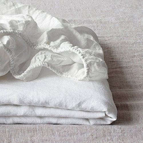 SimpleOpulence 100 Linen Fitted Sheet King1 Piece 14 Inch Deep Pocket Mattress Cover Natural French Flax Stone Washed Farmhouse Soft Breathable Bottom SheetsWhite