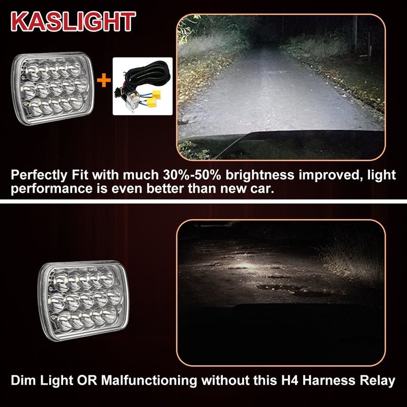 KASLIGHT 1Set 2 Headlight Wiring Harness H4 Relay Harness H6054 LED Headlight Connector Socket Kit for 9003 6054 Toyota 95-97 Tacoma 88-95 Pickup Headlamp Fix Dual Light Dim Dual Ground Problem - Image 2