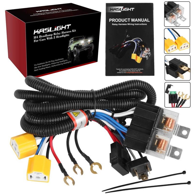 KASLIGHT 1Set 2 Headlight Wiring Harness H4 Relay Harness H6054 LED Headlight Connector Socket Kit for 9003 6054 Toyota 95-97 Tacoma 88-95 Pickup Headlamp Fix Dual Light Dim Dual Ground Problem - Image 1